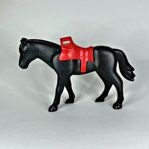 Playmobil Black Horse Figure Replacement Red Saddle Farm Ranch Western Knights
